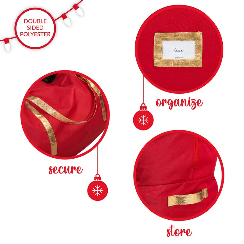 Simplify Christmas Tree Storage Bag | Holds Artificial Trees up to 11 Feet Tall | Holiday Decorations Organizer | Wheeled | Collapsible Duffle | Red - Image 4